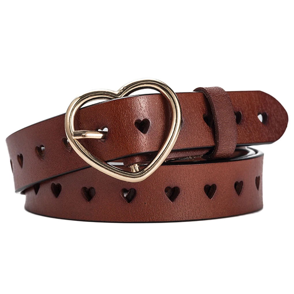 

Woman Leather Belt Fashion Decor Accessory Dressing Decoration Girl Heart Buckle Hollow Waistband Birthday Gift white
