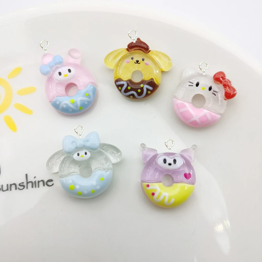 

10Pcs/Lot Big Eared Dog Resin Charm Transparent Doughnut Pendant DIY Earrings Dangle Keychain Jewelry Making Accessories Gift