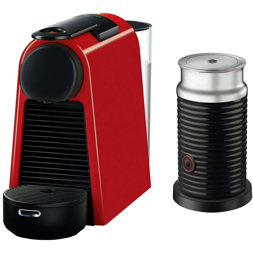 

Essensa Mini Single-Serve Espresso in Ruby Red and Aerocon Milk Frother in Black