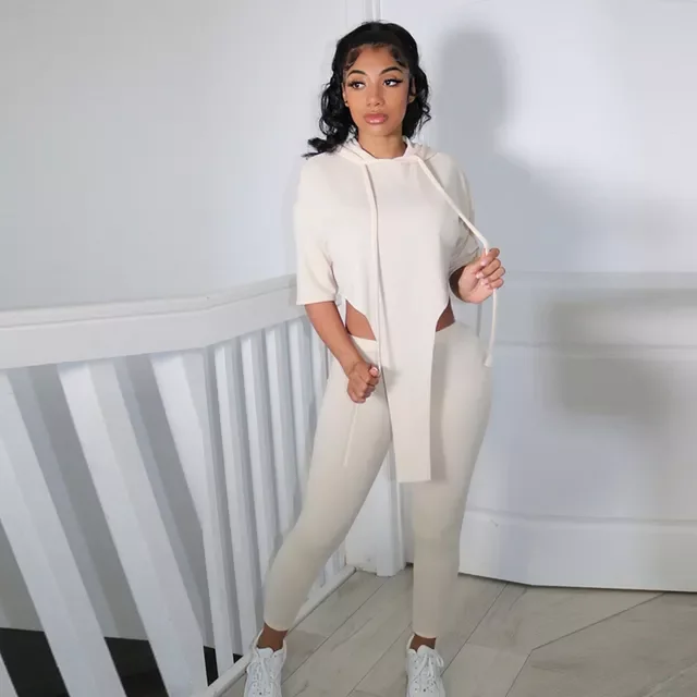 

Two Piece Set Summer Joggers Outfits Women Short Sleeve Drawstring Hoodies Pullover Top + Casual Skinny Sweatpants 2022w