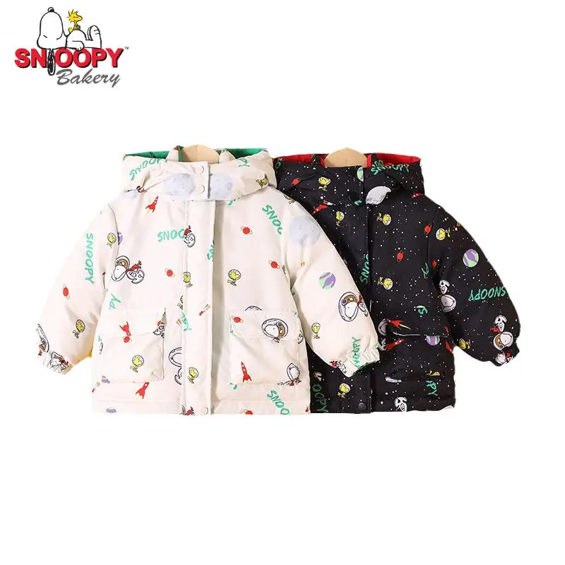 

Winter Snoopy Children's Graffiti Down Jacket Kids Boy Girl Double-Sided Wearable Down Jacket Hooded Top Kids Warm Cotton Coat