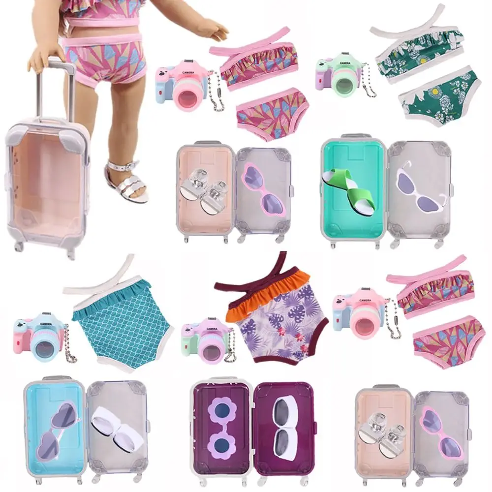 

Игрушки для игрового домика миниатюрная камера Багажник бикини тапочки солнцезащитные очки кукольный домик купальники Аксессуары для кукол пляжные путешествия