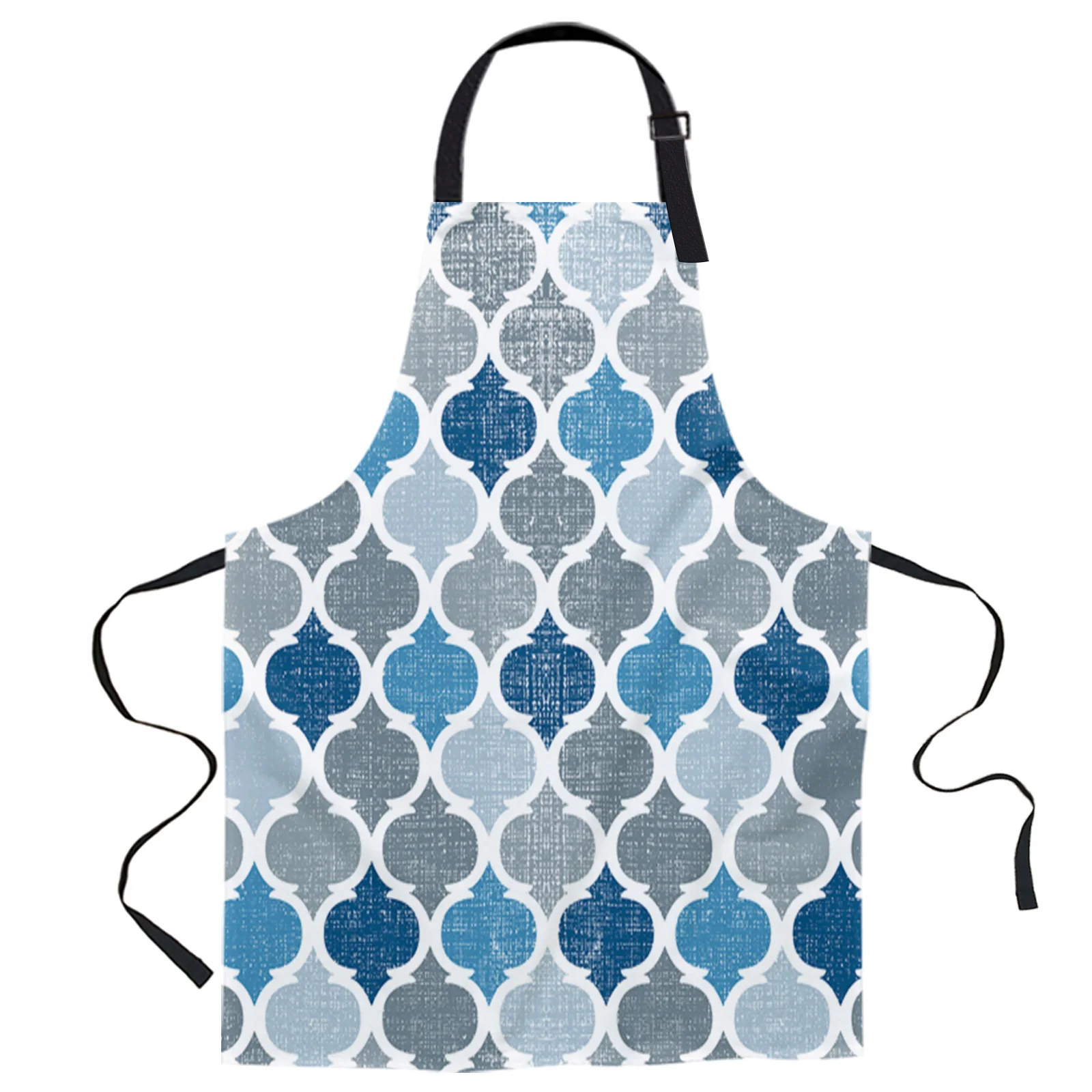 

Blue Grey Moroccan Retro Design Adjustable Canvas Kitchen Coffee Apron Ladies Couple Cooking Dining