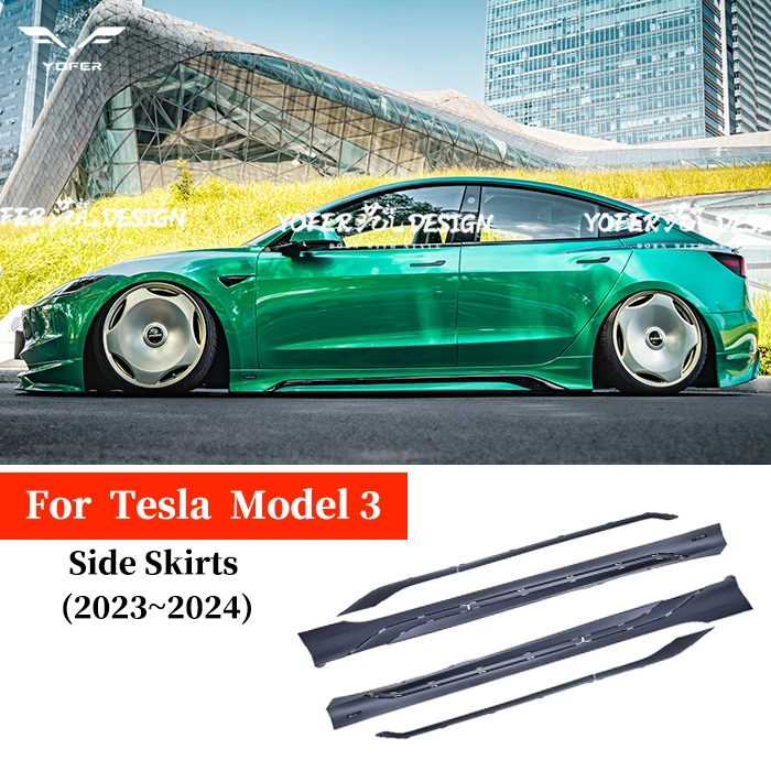 Фото 2023 2024 Bodykit для модели3 Yofer, боковые юбки с автоматическим диффузором для губ, автомобильные аксессуары, универсальные боковые фартуки, юбки для Tesla Model 3 №2