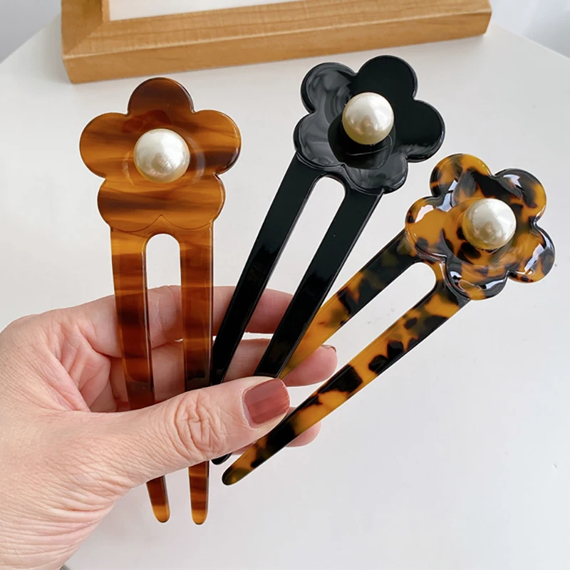 

Cellulose Acetate Elegant French Pearl Flower Hair Sticks Headbands for Women Hairpins Korean Fashion Hair Accessories Wholesale
