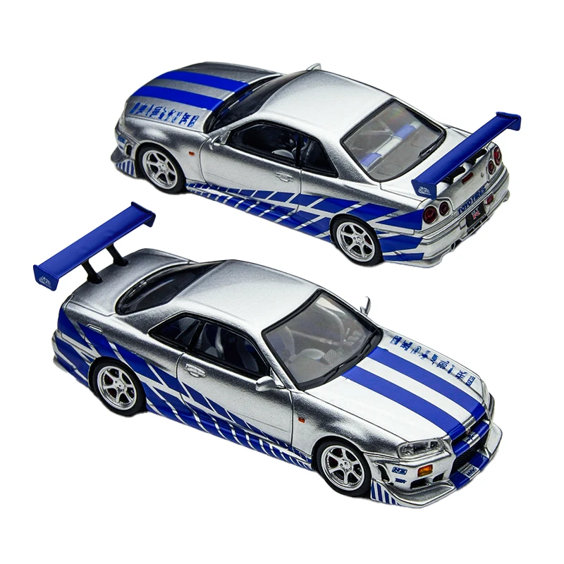 Фото Модель автомобиля TM 1:64 Skyline GT-R R34 серебристо-синего цвета из сплава №2
