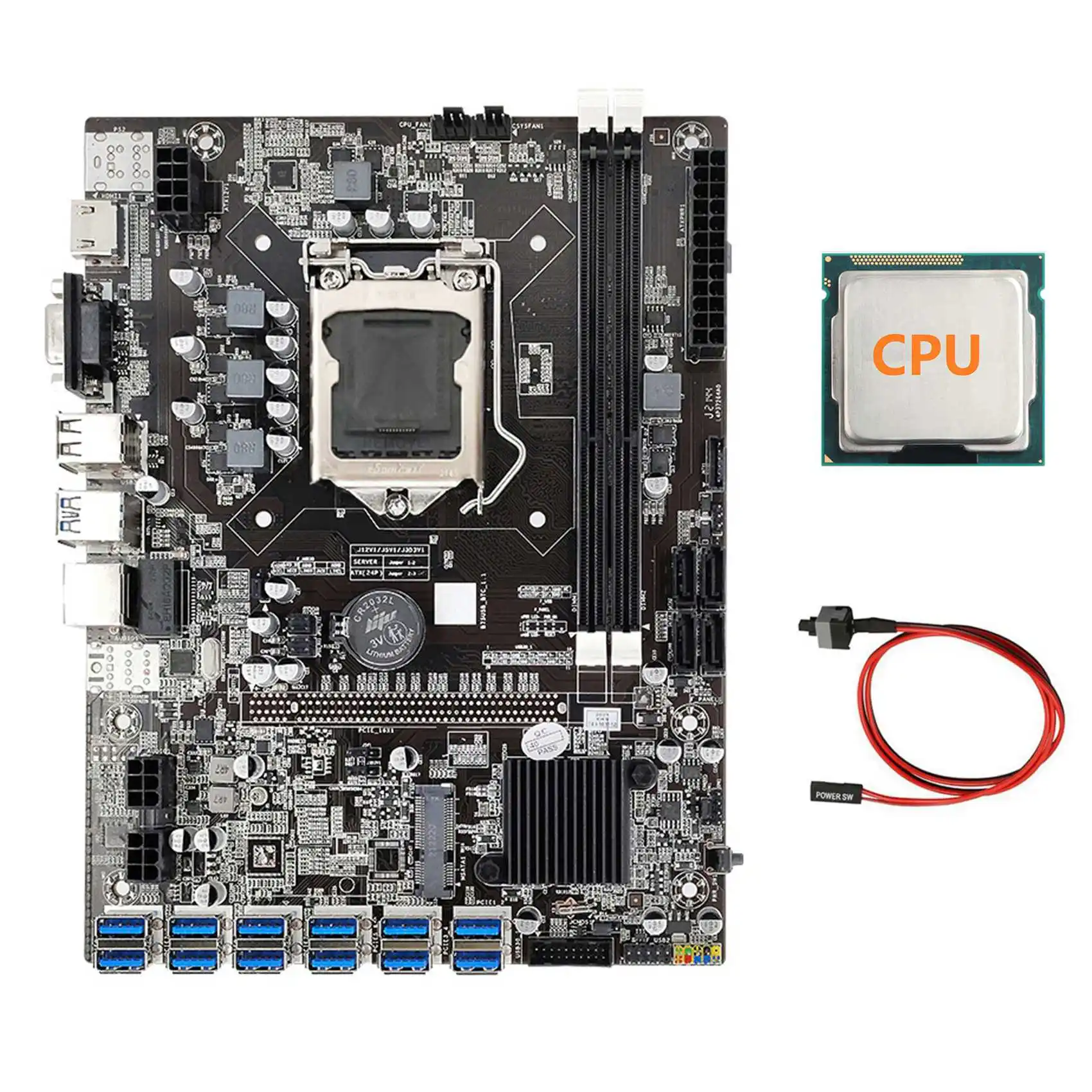 B75 ETH Mining Motherboard with CPU+Switch Cable LGA1155 12 PCIE to USB Adapter MSATA DDR3 B75 USB BTC Miner Motherboard