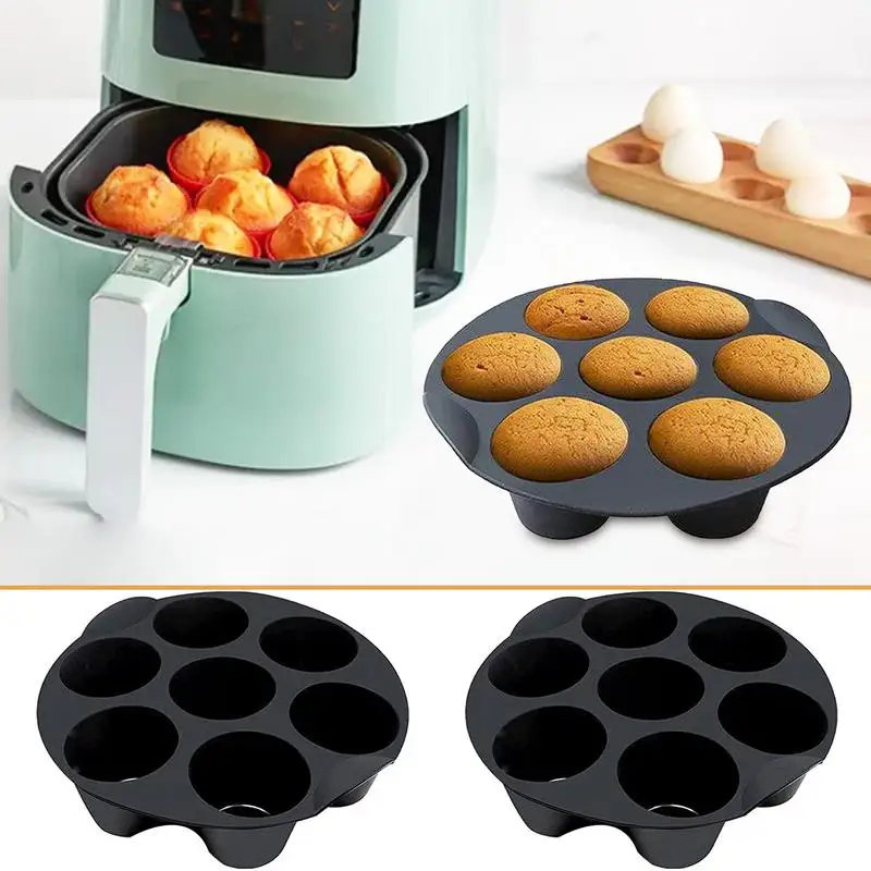 

7 Cups Silicone Muffin Pan Air Fryer Accessories Round Shape Non Stick Oven Baking Cupcake Mold Microwave Kitchen Accessories