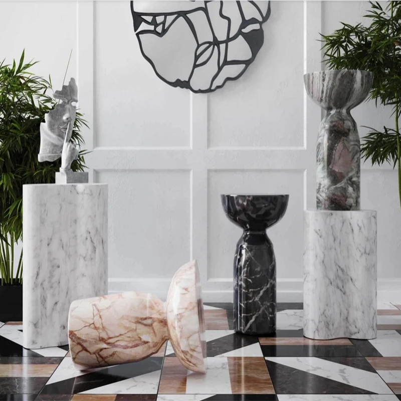 Фото xx-KUMUSI FURNITURE Маленький журнальный столик для гостиной, мраморный приставной столик к дивану, угловой столик для балкона, маленький круглый столик №4
