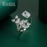 rakol new european and american 7 colors retro flower shaped cubic zirconia open rings for women fashion wedding female jewelry