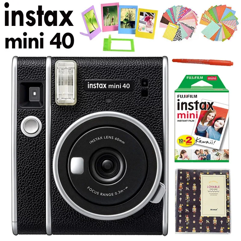 

Fujifilm Instax Mini 40 Instant Camera Black + 20 Sheets Instax White Film + 64 Pocket Photo Album + 10-in-1 Accessories Kits