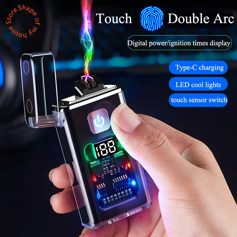 

New Touch Double Arc TYPE-C Lighter Outdoor Windproof Cigarette Lighter USB Lighter Men's Holiday Gift Gadget 2023