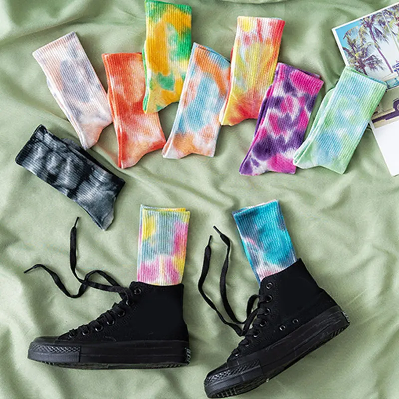 

Men Women Tie Dye Socks Autumn Winter Keep Warm Long Socks High-Quality Cotton Skateboard Cycling Running Hiking Socks