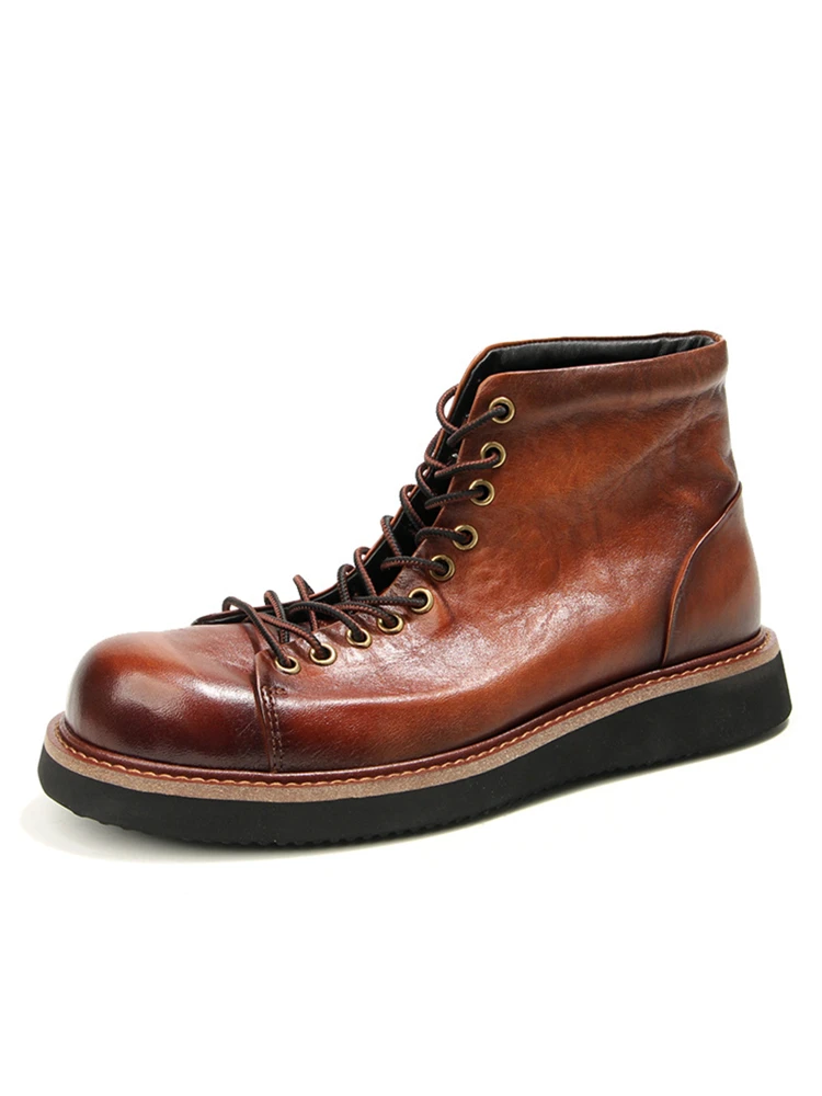 Мужские классические ботинки из натуральной кожи с большим круглым носком