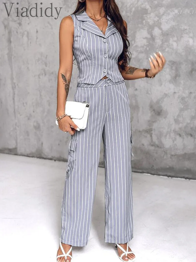 Женский Повседневный комплект из 2 предметов жилет в полоску с английским