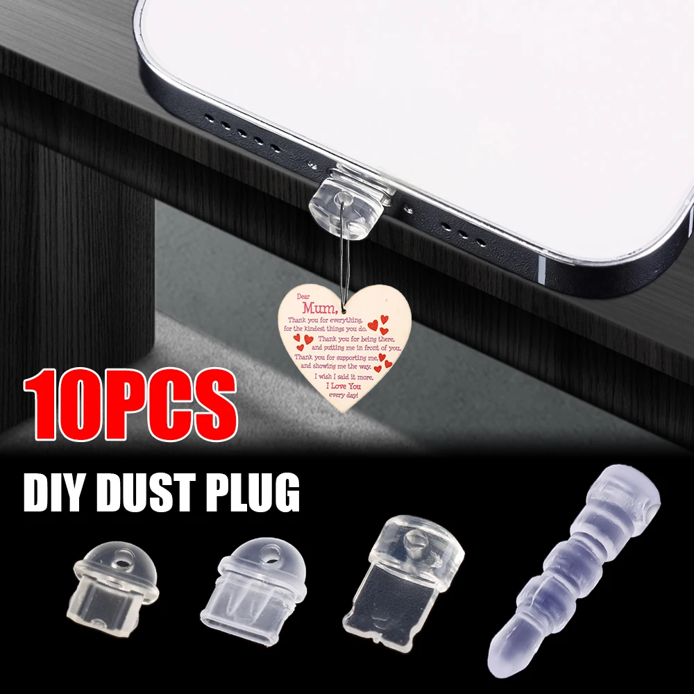 10-1PCS DIY Dust Plug For IPhone Type C Micro USB Charging Port Transparent Dustplug 3.5mm Earphone Jack Stopper Dust-proof Plug