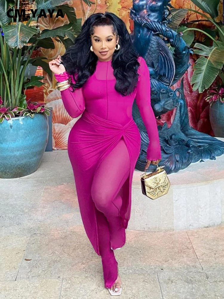 

См. YAYA Женская сетчатая Прозрачная облегающая юбка-макси с высоким разрезом сбоку и асимметричной юбкой, комплект из двух предметов