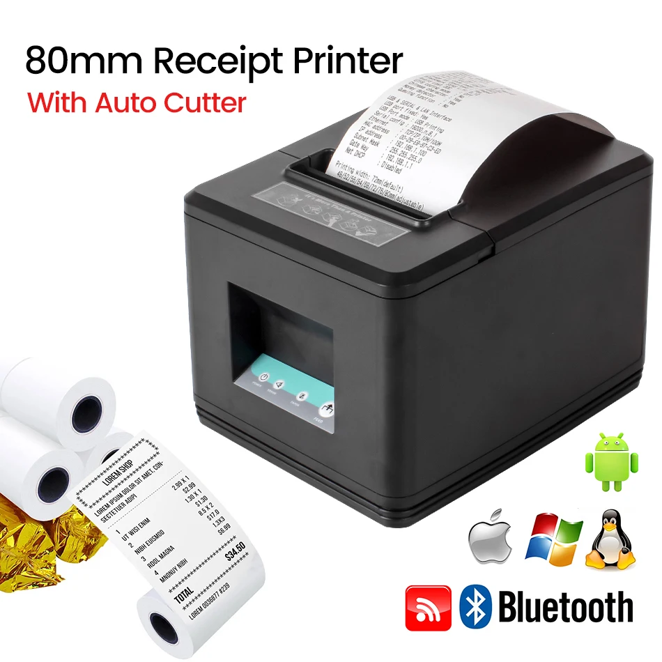 

80mm Thermal Receipt Printer Desktop POS Logo Bill Printers With Auto Cutter Windows Driver ESC Support LAN Bluetooth USB Wifi