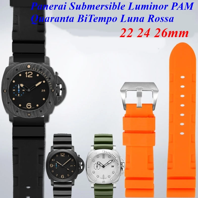 Фото 22 24 мм 26 мм для Panerai Submersible Luminor PAM Qufrika BiTempo Luna Rossa ремешок для часов резиновый силиконовый браслет мужской браслет №1