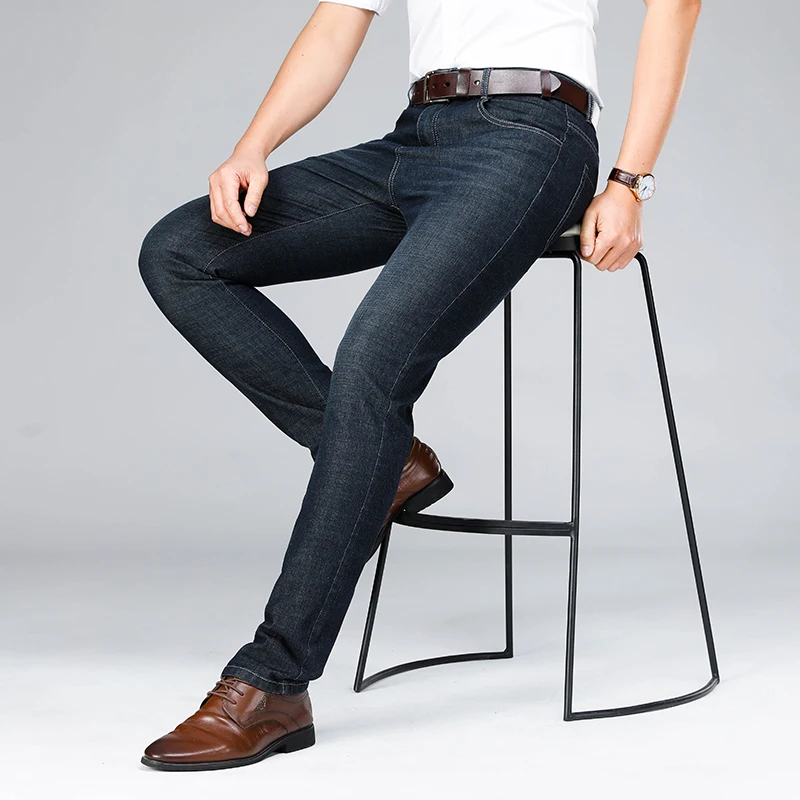 

New Jeans Men Straight Business Casual Denim Pants Mens Loose Stretch Jeans Solid Classic Style Denim Trousers Man plus Size