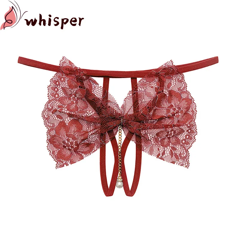 

Flirting Teasing Open File Bow Panties Female Sexy Temptation Lace See Through Sexy Hot Female Thong Open Crotch QP002