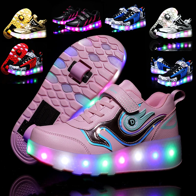 

Flashing Roller Skate Shoes For Boys Girls Kids Childrens Women Luminous Wheels Sneakers Led Light Sport USB Charging Skateboard
