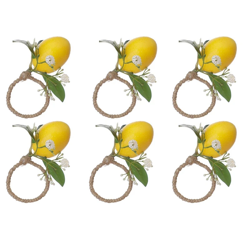 

Набор колец для салфеток с лимоном, набор из 6 держателей для салфеток в форме лимона, листьев винограда, для обеденного стола, декор для банк...