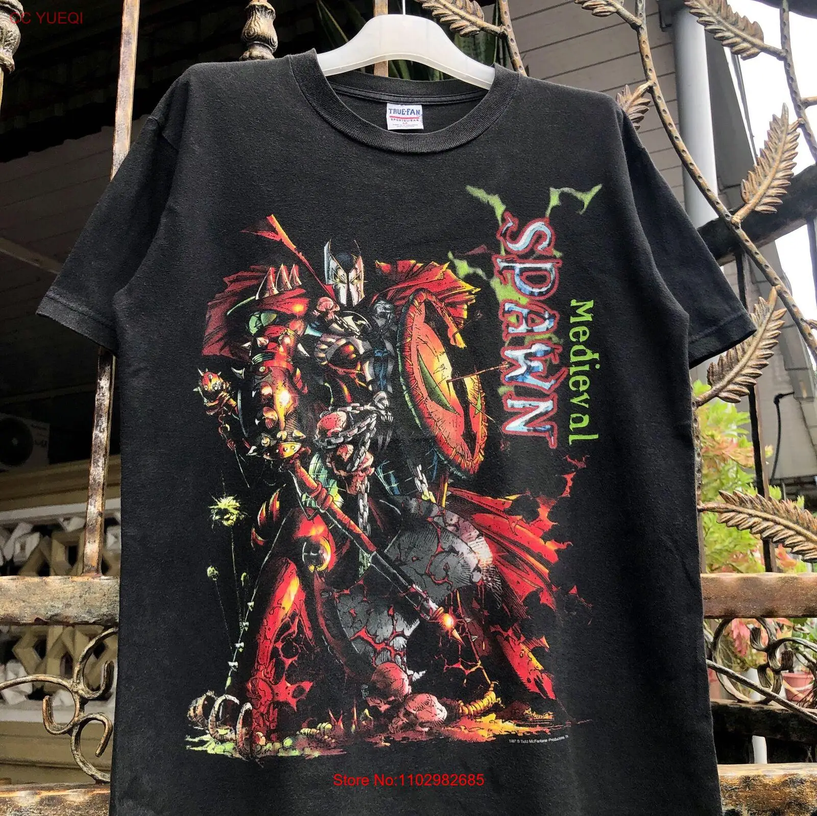 Черная футболка со средневековыми комиксами Spawn Тодд МакФарлейн с репринтом