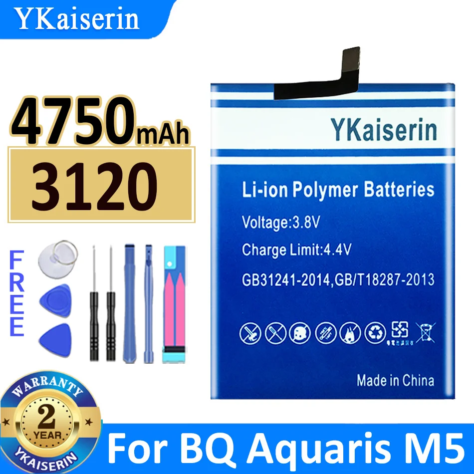 

Аккумулятор ykaisсеребрин 4750 мАч для BQ Aquaris M5, аккумулятор 3120 большой емкости, аккумулятор + трек-код