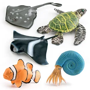 1Pc Mini Marine Life PVC Figurine Devil Rays Clownfish Nautilus Stingray Turtle Educational Toy For Children