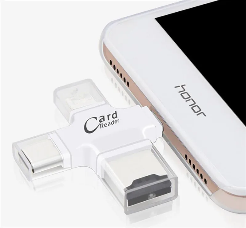 4 в 1 Type-c/8pin/Micro USB/USB 2 0 устройство для чтения карт памяти Micro SD Android Ipad/iphone 7plus 6s5s OTG