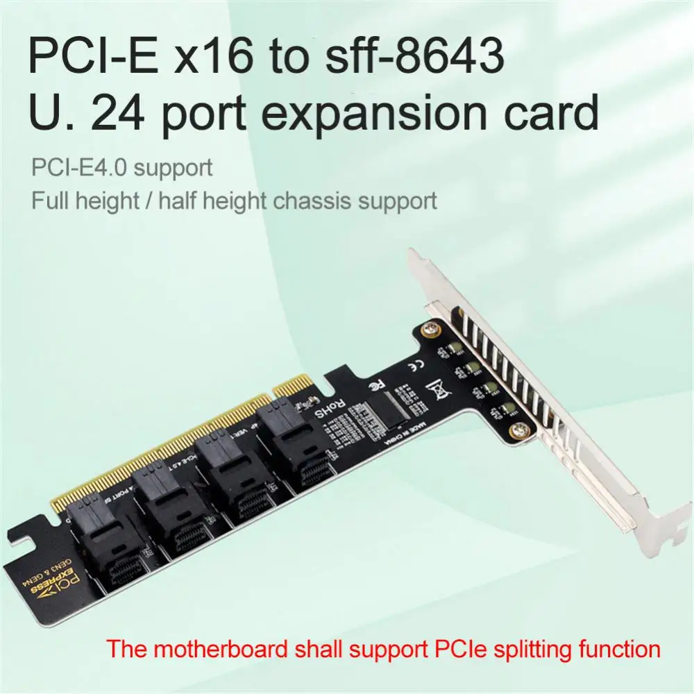 

Плата расширения PCI-E X16-4 порта U.2 NVME SFF-8643 PCIe 4.0, разделенная карта, светодиодный индикатор работы, высокоскоростная передача без потерь