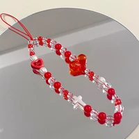trend boutique resin transparent heart acrylic beaded red lanyard exquisite gifts mobile phone chain female jewelry accessories