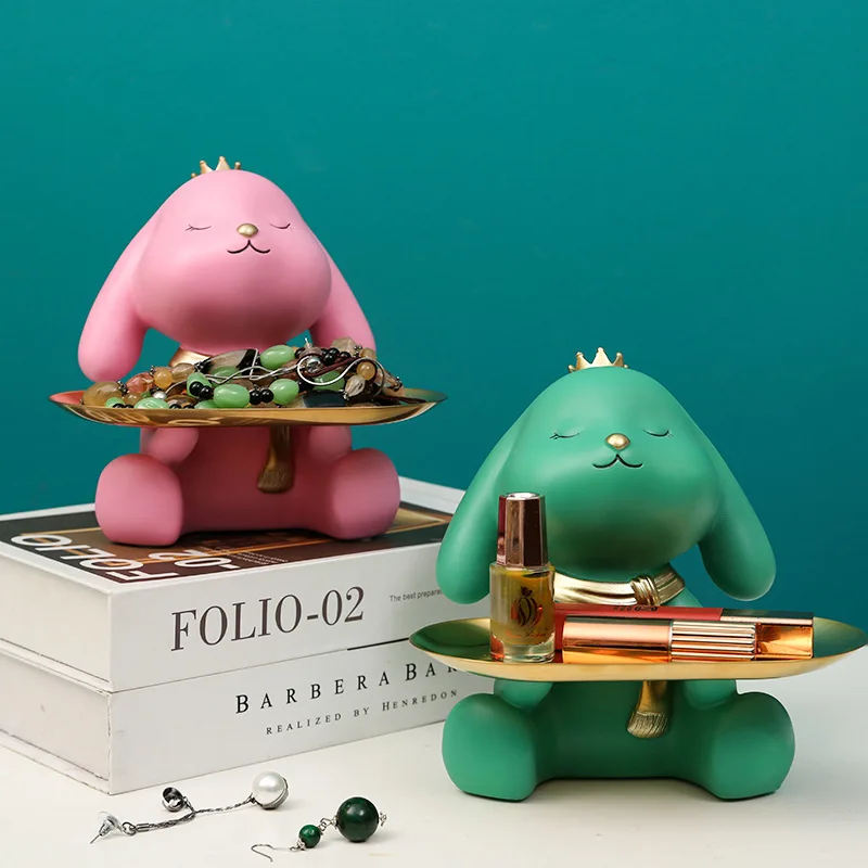 

Настольный орнамент, подарок, креативный кролик из смолы, художественные ключи, ювелирные изделия, поднос для хранения конфет, шкаф, гостина...