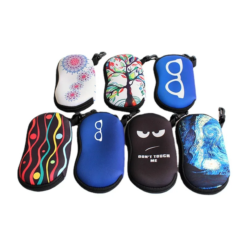 

Diving Printed Sunglasses Bag Portable Glasses Box Waterproof Anti-Fall Zipper Eyewear Storage Pouch Box with Belt Clip
