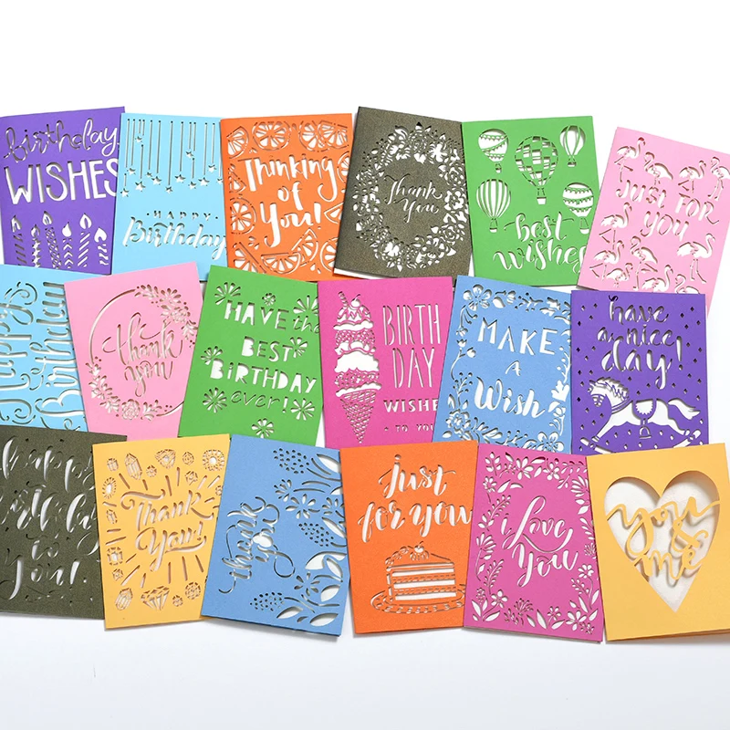 

3pcs laser cut card paper birthday cake flamingo best wishes thank you cards