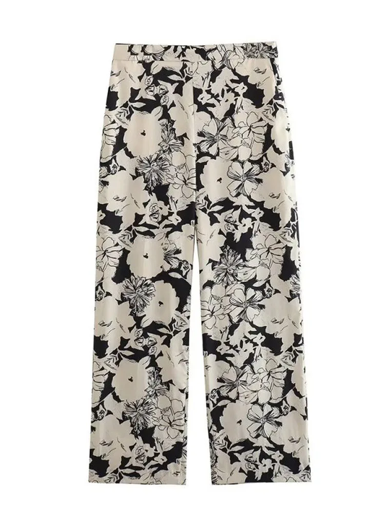 

Женские прямые брюки с винтажным принтом Kumsvag, атласные элегантные уличные брюки на молнии, одежда для лета, 2023