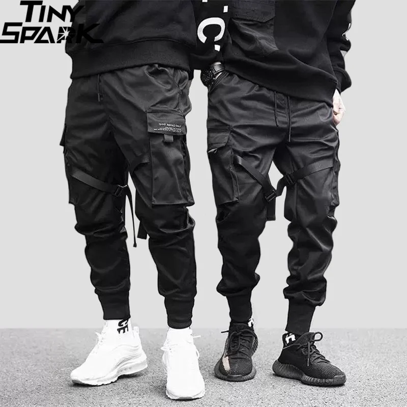 

2023 Hip Hop Cargo Pants Pockets Men Streetwear Harajuku Joggers Pants HipHop Swag Ribbion Harem Pants Fashion Casual Trousers