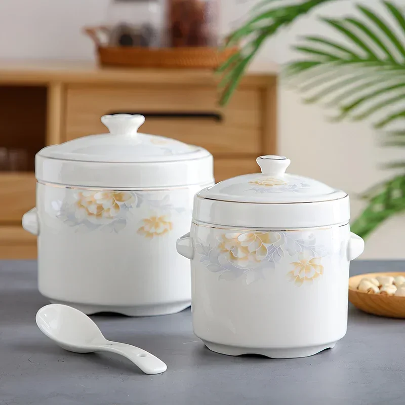 

Ceramic Stew Pot Korean Creative Egg Bird's Nest Dessert Bowl Double Lid Soup Cup Tableware Home Kitchen Supplies Dropshipping