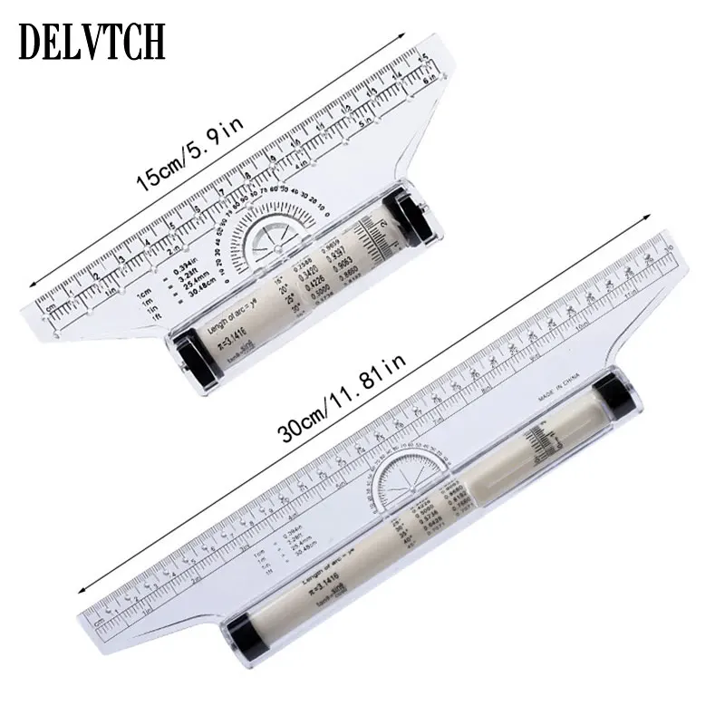 

15cm 30cm Multi-purpose Angle Parallel Scroll Rolling Ruler Architect Design Draft Art Drawing Measuring Balance Scale Template