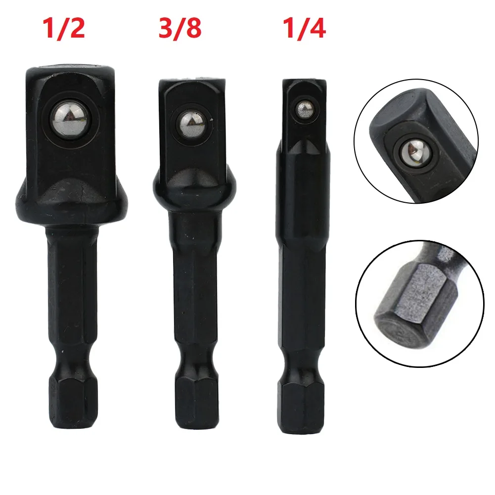 

3pc Impact Socket Adapter 1/4 3/8 1/2Inch Nut Driver Sockets Hex Shank Extension Ecoflow Flipper Zero Tools Llavero Inteligente