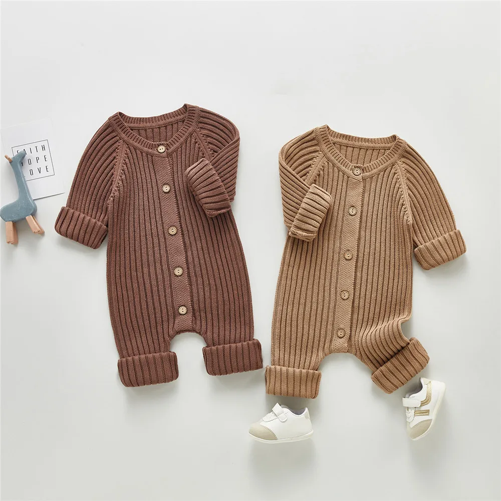 

0-24M Infant Newborn Baby Girls Boys Ribbed Romper Long Sleeve Knitted Autumn Winter Outfits Solid Jumpsuits