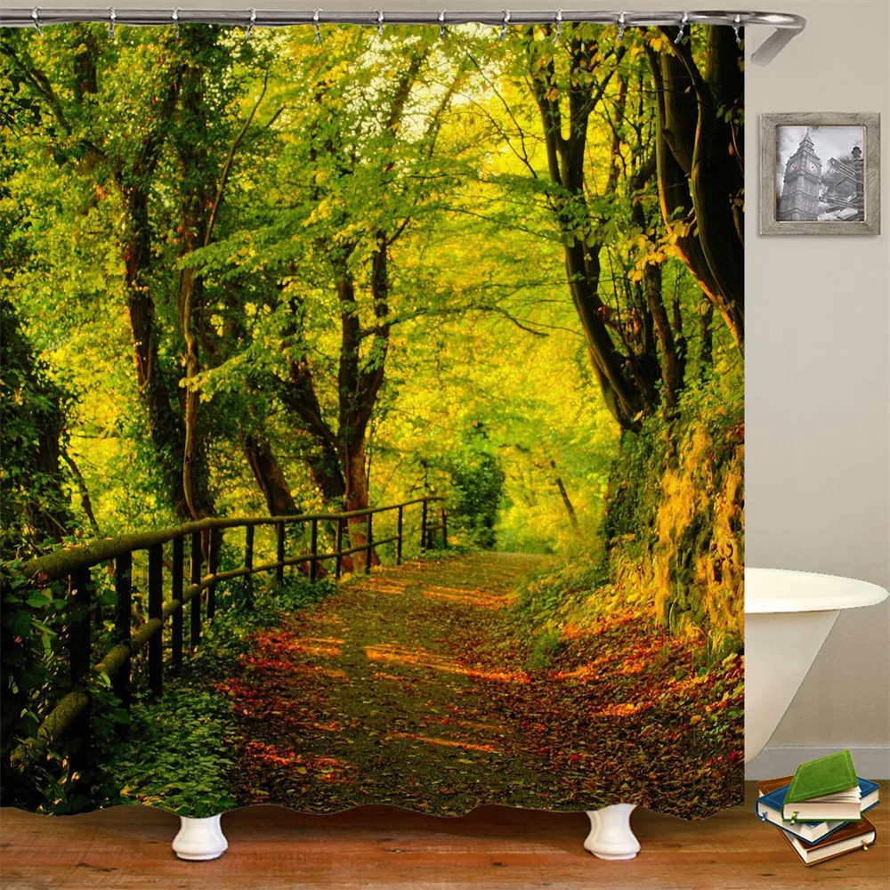 

Tropical Rainforest Shower Curtain Green Leaves Botanical Rainforest Print Waterproof Bathroom Bath Curtains with Hooks Decor