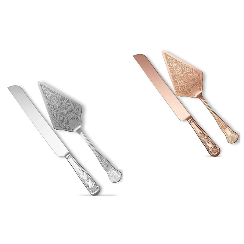 

Cake Knife And Server Set - Stainless Steel Serving Utensils For Wedding, Party
