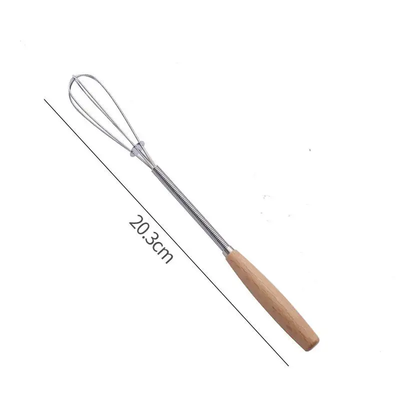 New Wooden Handle Stainless Steel Egg Beater Light Luxury Style Japanese Manual Baking Dessert Mixer Kitchen Tools