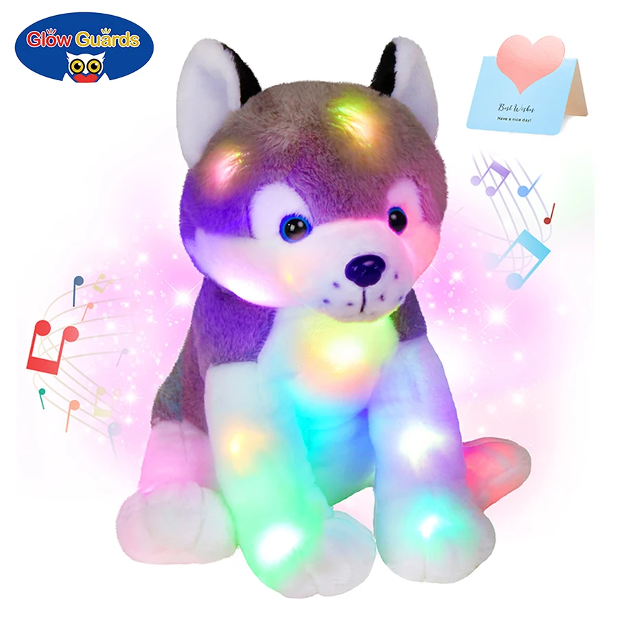 

Led Luminous Music Husky Plush Toy Cute Puppy Plush Doll Throw Pillow for Children Black White Soft Husky Light Birthday Gifts