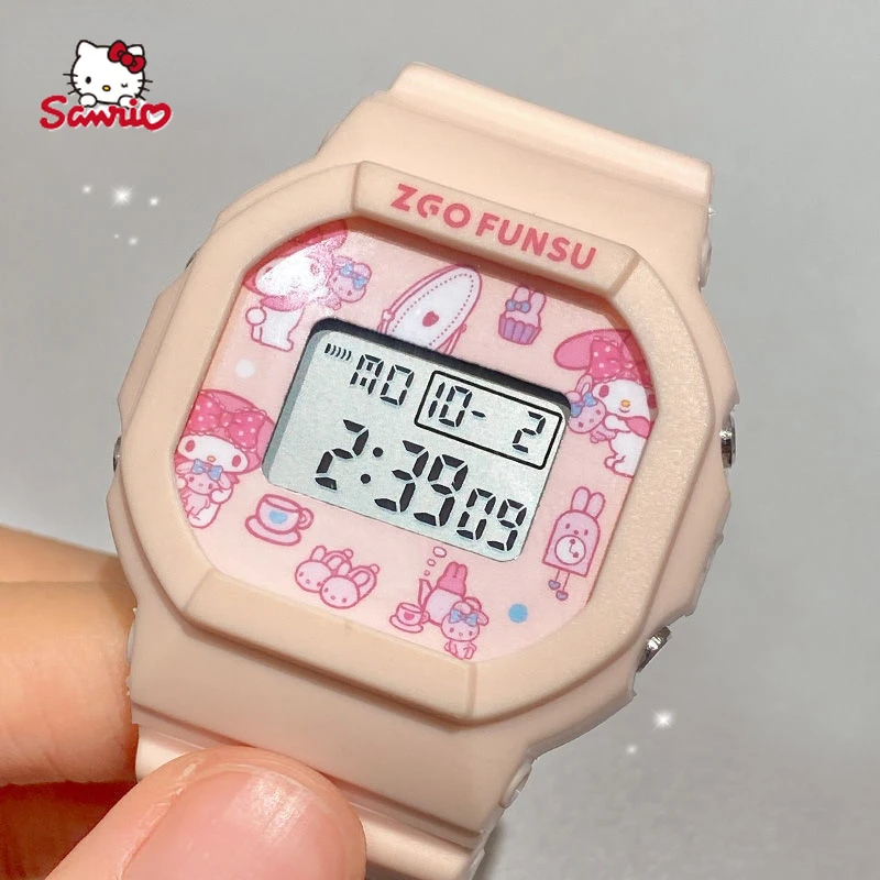 

Часы наручные Hello Kitty женские спортивные, водонепроницаемые спортивные модные цифровые с резиновым ремешком и будильником, с напоминанием