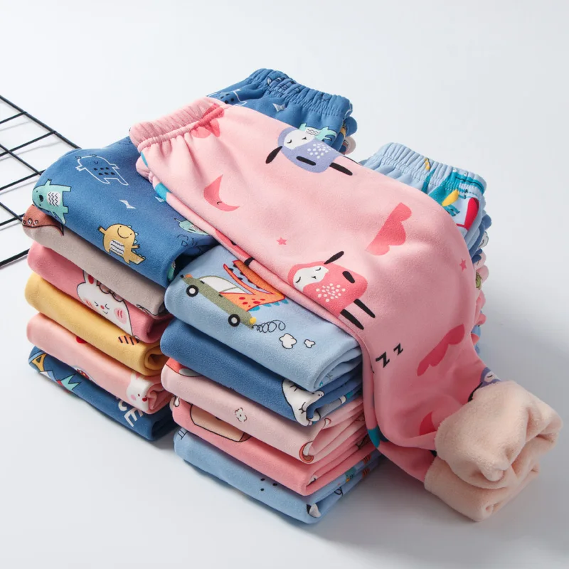 

Children's cashmere padded warm pants boys and girls winter warm pants baby cashmere leggings