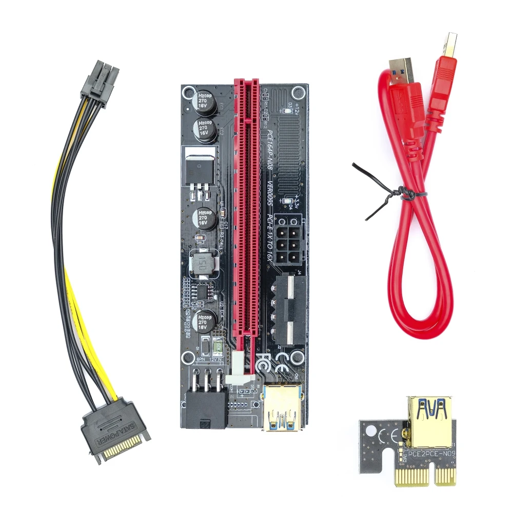 Райзер для видеокарты 009s MOLEX 6 PIN SATA PCI-E 1X - 16X 6шт |