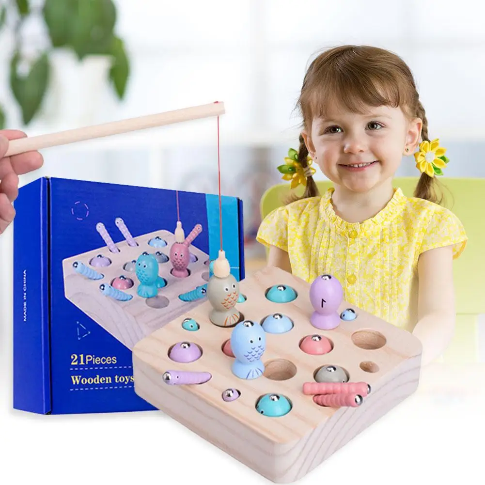 

Wooden Magnetic Games Fishing Toys Set Fashionable Atmosphere Catching Worm Educational Children Puzzle Necessary Fun Toys